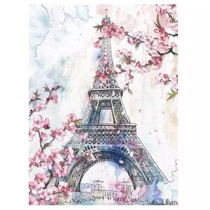 HAVEN HOME DECOR Cherry Blossom Paris Eiffel Tower Canvas Hanging Wall Art